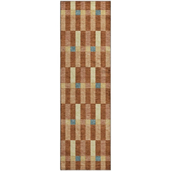 Mayfield Premium Machine Washable Abstract AMF2548 Paprika 2 ft. x 7 ft. Runner Rug