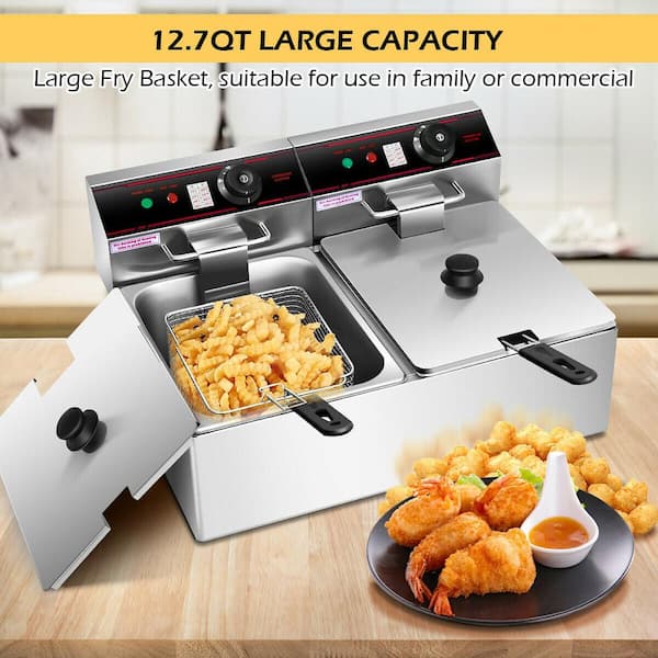 3400-Watt Electric Countertop Deep Fryer Dual Tank Commercial Restaurant Steel