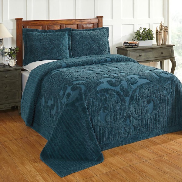 Better Trends Ashton Collection In Medallion Design Teal King 100 Cotton Tufted Chenille Bedspread Ss Bsaskitl The Home Depot