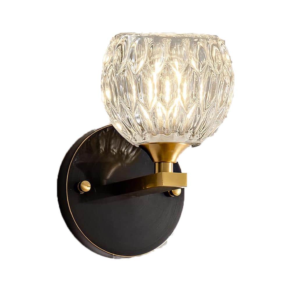 Vintage 4.7 in. 1 Light Black Modern Smart Home Wall Sconce with Glass Shad