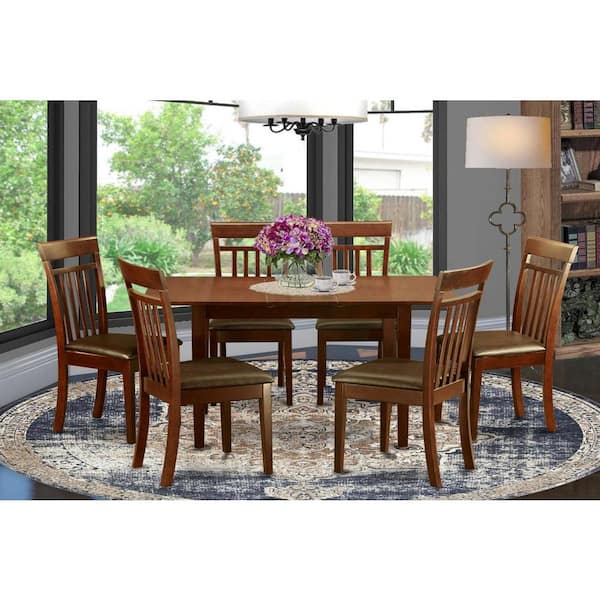 7-Piece Rectangle Mahogany Finish Solid Wood Top Dining Table with 6-Chairs with Lattice Back