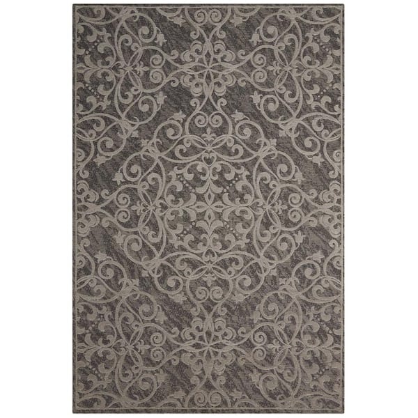 Nourison Damask Grey  Doormat 2 ft. x 4 ft. Oriental Vintage Kitchen Area Rug