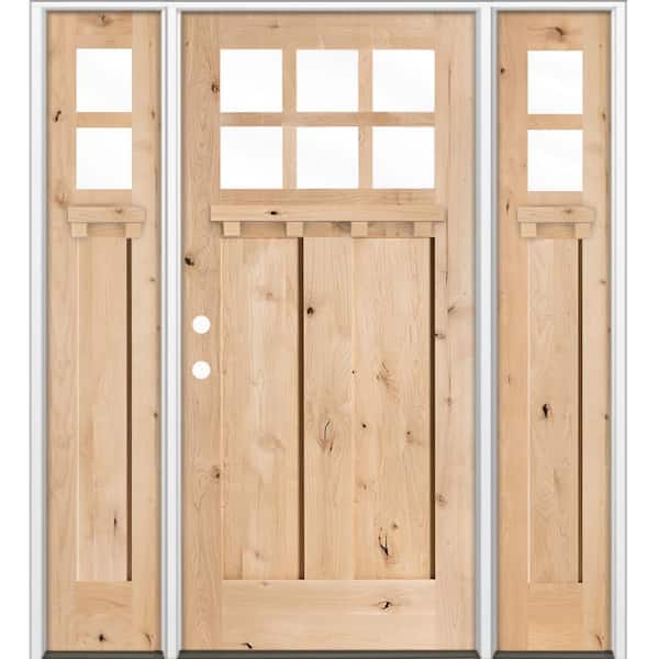 64 in. x 80 in. Knotty Alder Right-Hand/Inswing 6 Lite Beveled Clear Glass Unfinished Wood Prehung Front Door w/ DSL DS