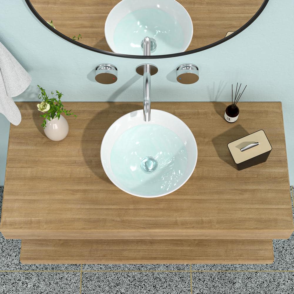 13 in. L x 13 in. W x 5.5 in. D White Ceramic Round Bathroom Vessel Sink