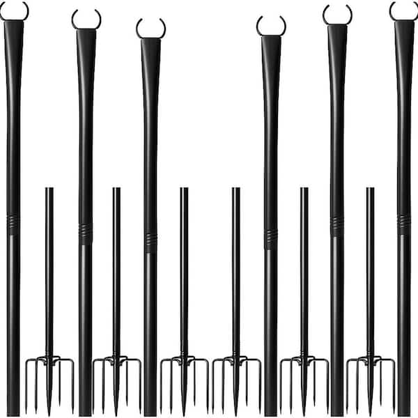 15FT Outdoor String Light Poles Adjustable Heavy-Duty Metal Lighting Accessories with Fork for Patio Garden 6-Pack