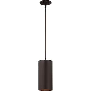 1-Light Antique Bronze Integrated LED Indoor/Outdoor Mini Cylindrical Pendant Light