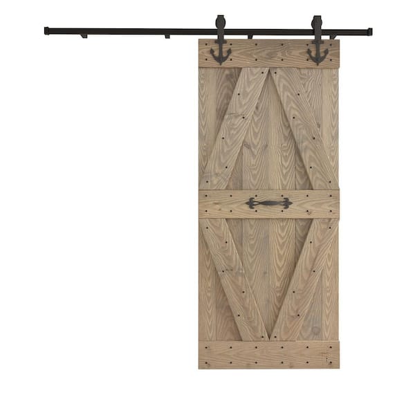 COAST SEQUOIA INC X Series Embossing 36 in. x 84 in. Light Gray DIY Knotty Wood Sliding Door With Hardware Kit