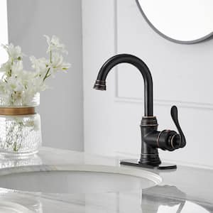 Single Hole Single-Handle Bathroom Faucet Swivel Spout with Pop Up Drain with Overflow in Oil Rubbed Bronze