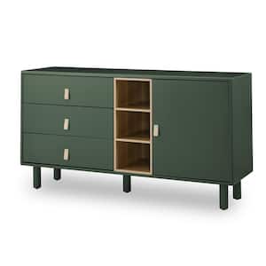 Green 30 in. H Wood Storage Cabinet with Doors and 3 Drawers,Modern Chest of Drawers with Leather Handle,Storage Shelves