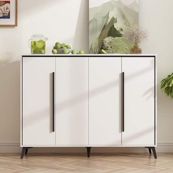 FUFU&GAGA 37.4 in. H x 55.1 in. W White Wooden MDF Shoes Storage Cabinet with 4-Doors and 8-Shelves for Entryway Hallway
