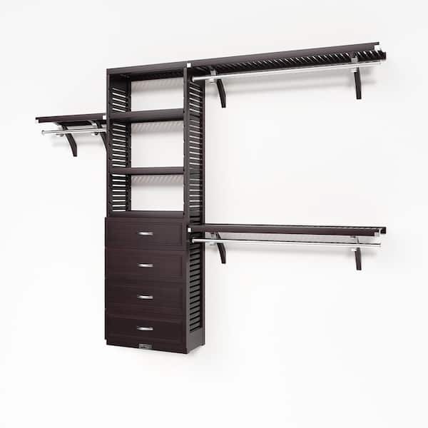 72 in. W - 120 in. W Espresso Reach in with 4 Drawers 12 in. Shelf Wood Closet System