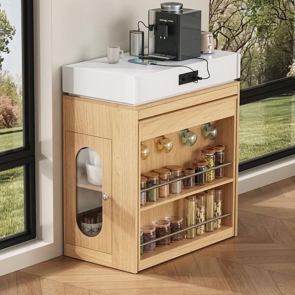 Worley Natural, Creamy White MDF Wood Double Pedestal Extendable Dining Table Accent Storage Cabinet Sideboard, Seats 4