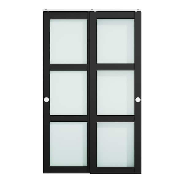 CALHOME 60 in. x 80 in. 3-Lite Frosted Tempered Glass Sliding