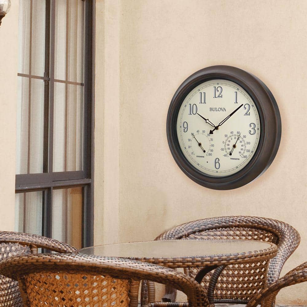 Oversized Oil Rubbed Bronze Outdoor Wall Clock with Thermometer and Hygrometer