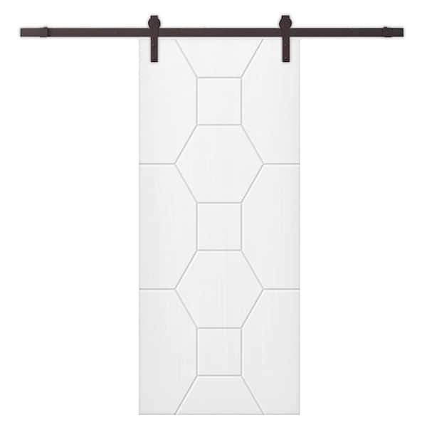 CALHOME 42 in. x 96 in. White Painted Composite MDF Paneled Interior Sliding Barn Door with Hardware Kit
