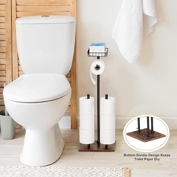 Free Standing Toilet Paper Holder Stand, Bathroom Toilet Tissue Paper Roll  Storage Holder with Shelf and Reserve for Bathroom Storage Holds Wipe