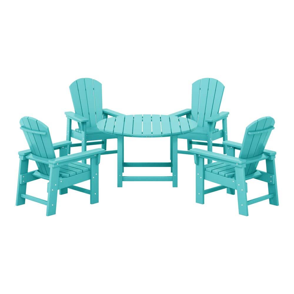 Children's Laguna Outdoor Patio All Weather Plastic 5-Piece Kids Adirondack Round Picnic Table Dining Set in Turquoise price history on PriceWatchPro