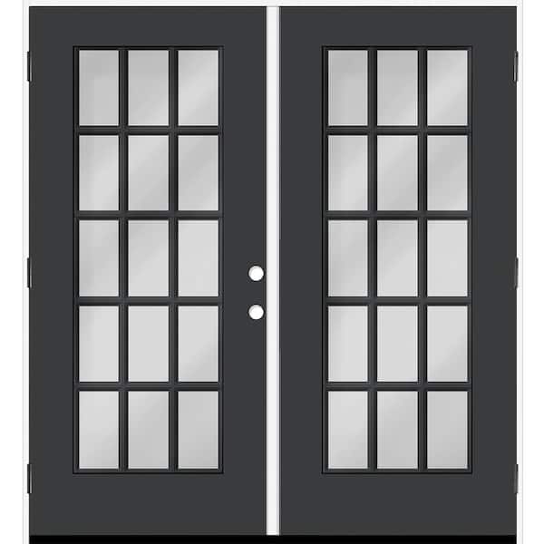 Reliant 72 in. x 80 in. FullLite 15L-SDL Clear Glass RHOS Black Finish Fiberglass Double Prehung Front Door w/6in. Jamb