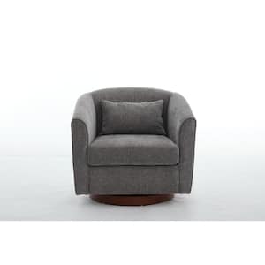 Grey Swivel Accent Chair Outdoor Lounge Chair with Wood Base Side and Grey Cushions