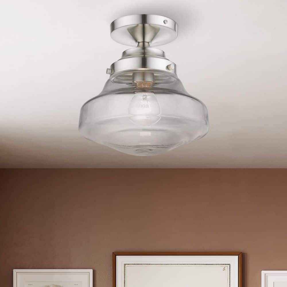 Avondale Brushed Nickel 9'' Clear Glass Semi-Flush Mount Light