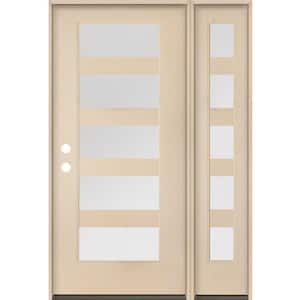 ASCEND Modern 50 in. x 80 in. Right-Hand/Inswing 5-Lite Satin Glass Unfinished Fiberglass Prehung Front Door with RSL