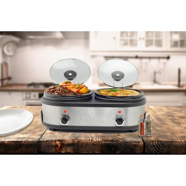 Courant 5 qt. (2.5 qt.) Each Double Slow Cooker - Stainless Steel  MCSC5036ST974 - The Home Depot