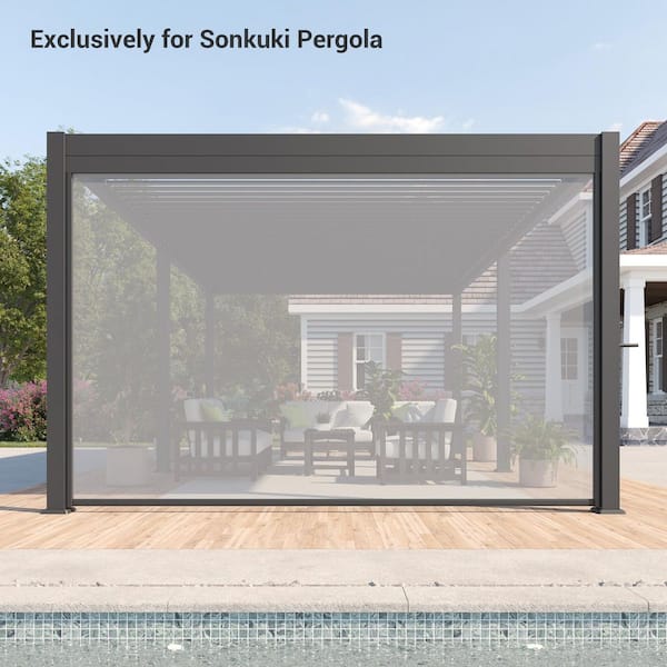 12 ft. Adjustable Height Multifunctional Pull-Down Privacy Screen for Pergola Accessories, Charcoal Gray