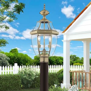 Aston 21 in. 2-Light Antique Brass Solid Brass Hardwired Outdoor Rust Resistant Post Light with No Bulbs Included
