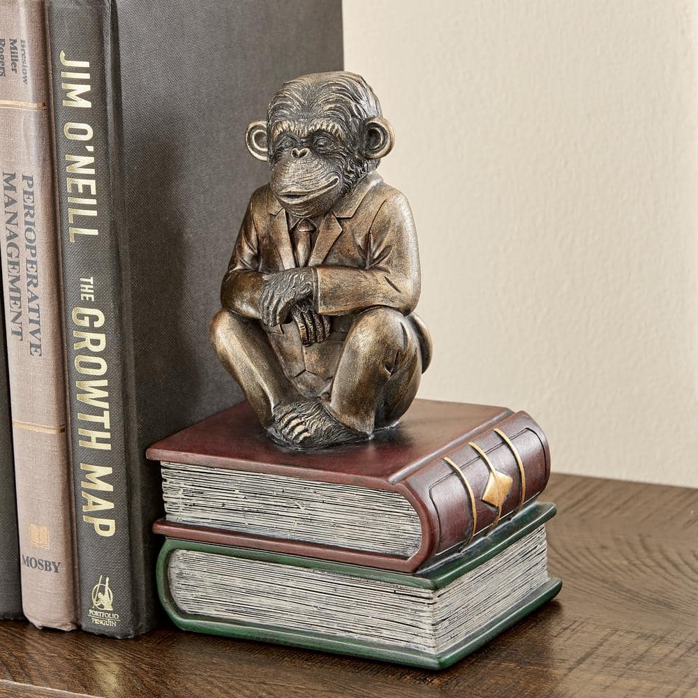 Antique Patina Finish Monkey Bookends with Resin Base