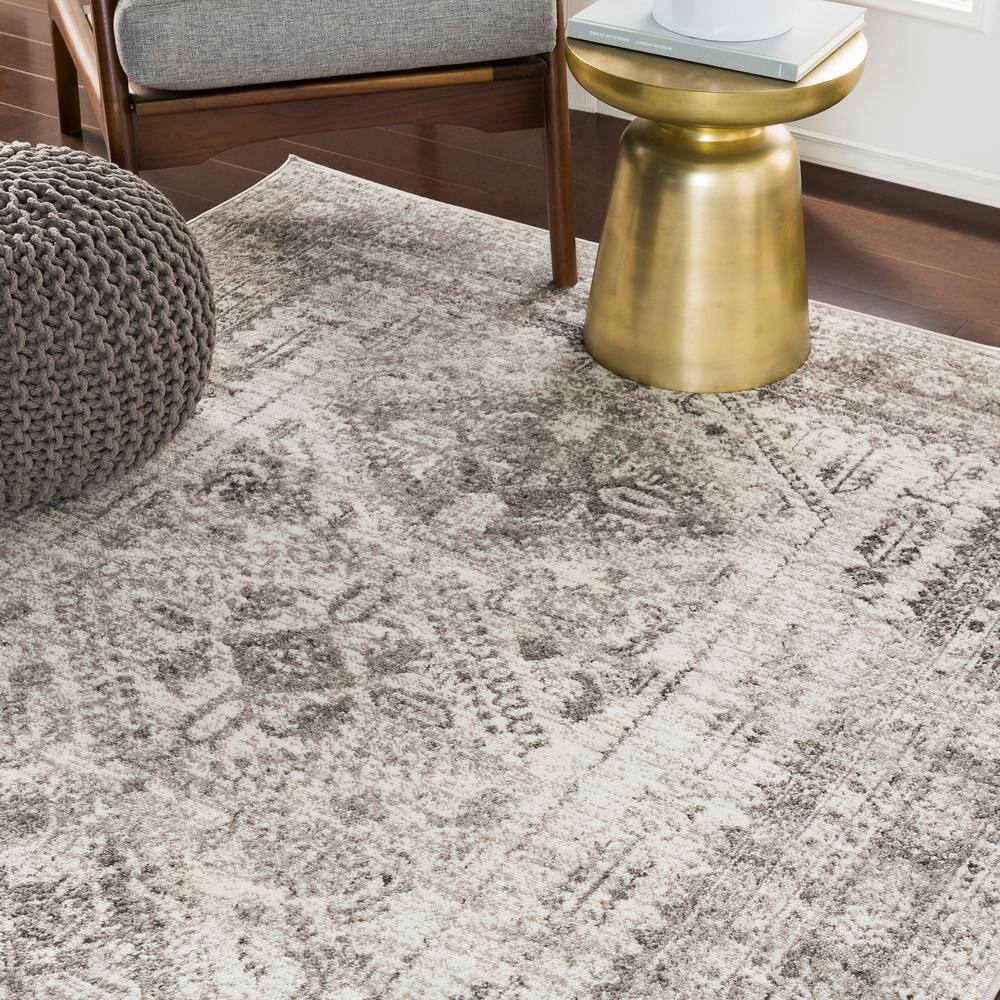 Charcoal Gray Square Synthetic Oriental Area Rug