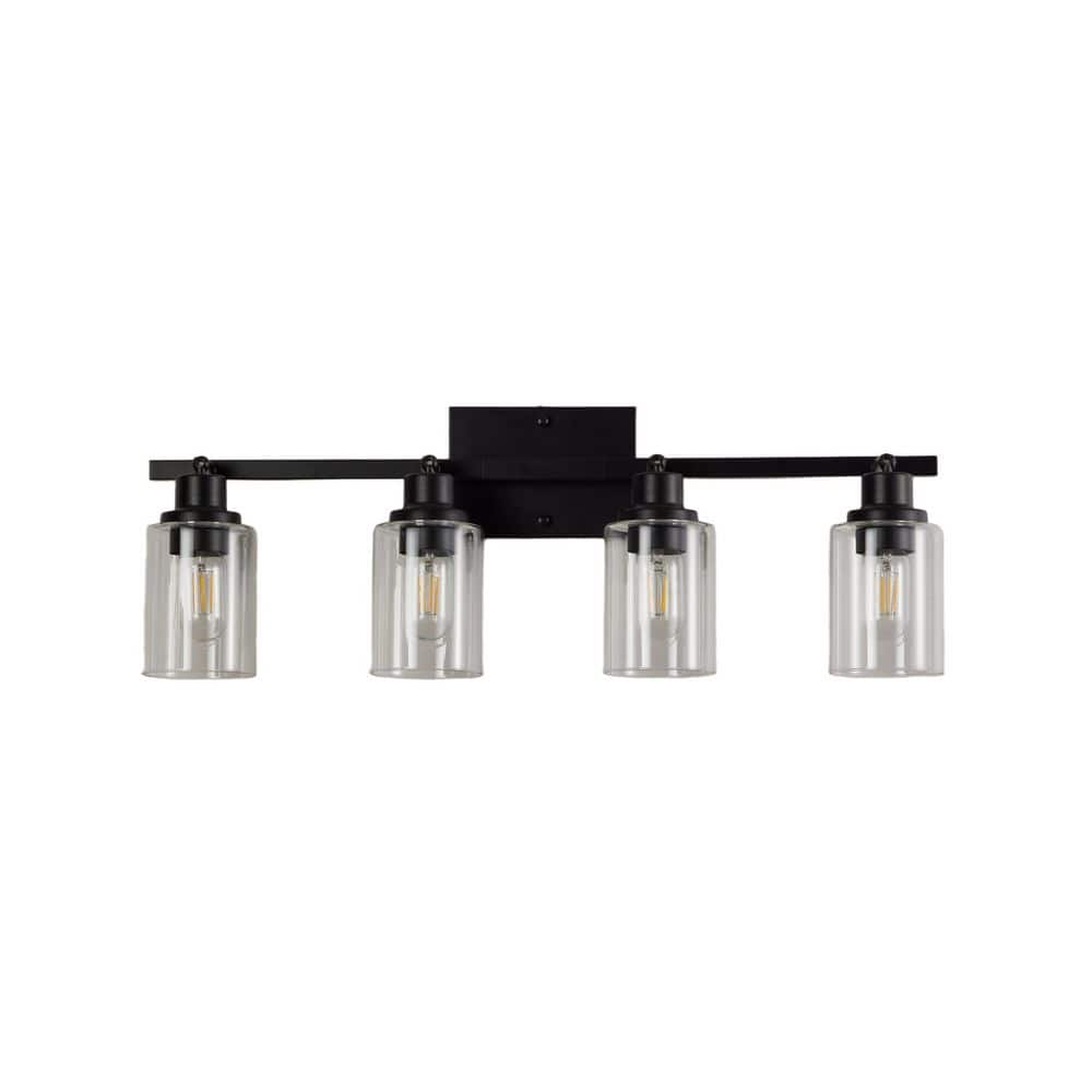 27.6 in. 4-Light Matte Black Multi-Directional Rotating Bathroom Vanity Light with Clear Glass Shades price history on PriceWatchPro