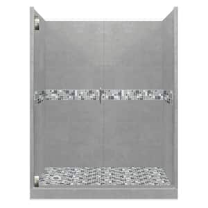 Newport Grand Hinged 32 in. x 60 in. x 80 in. Left Drain Alcove Shower Kit in Wet Cement and Satin Nickel Hardware