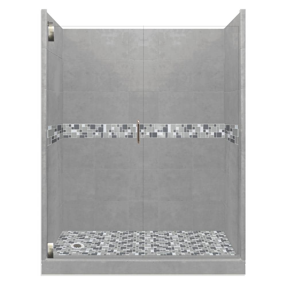 Newport Grand Hinged 42 in. x 60 in. x 80 in. Left Drain Alcove Shower Kit in Wet Cement and Satin Nickel Hardware price history on PriceWatchPro