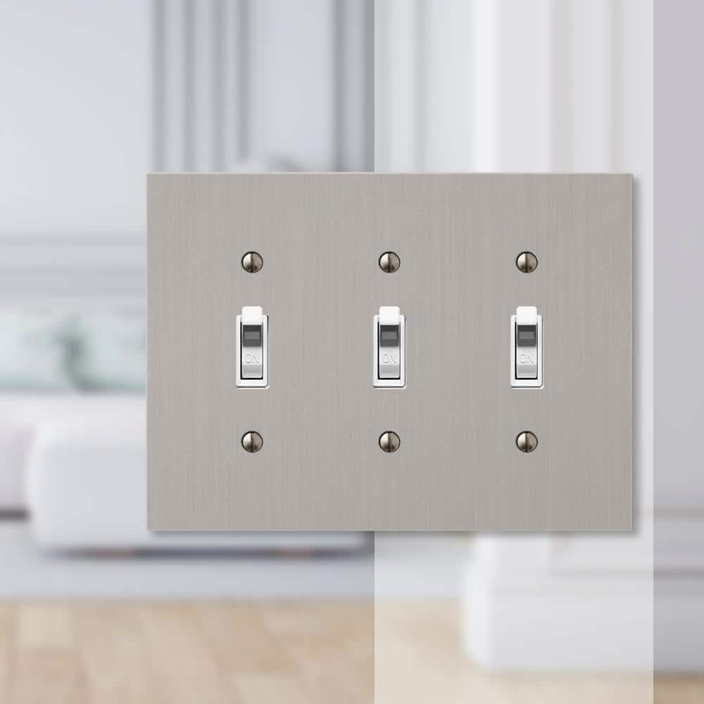 Brushed Nickel Triple Toggle Cast Metal Wallplate