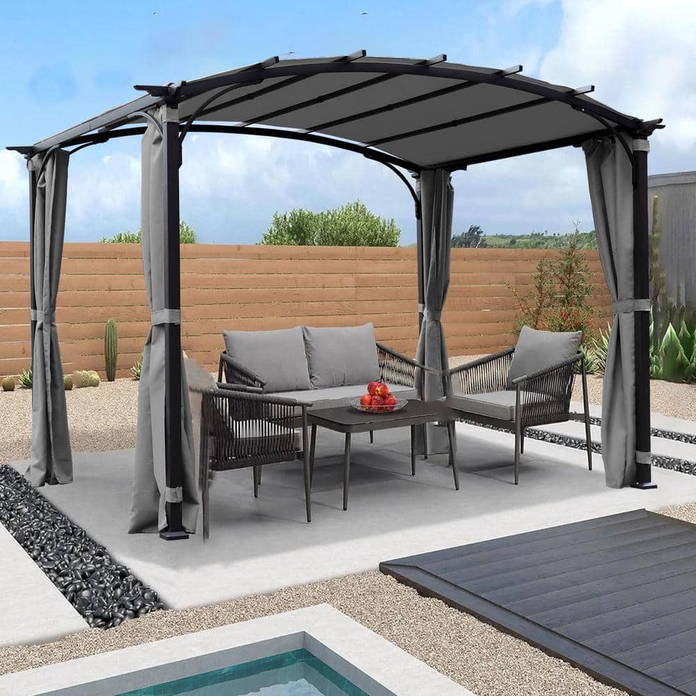 11 ft x 9 ft Gray Steel Frame Arched Patio Gazebo
