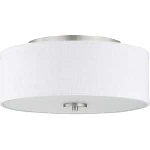 Inspire Collection 13 in. 2-Light Brushed Nickel Transitional Kitchen Ceiling Light Drum Flush Mount