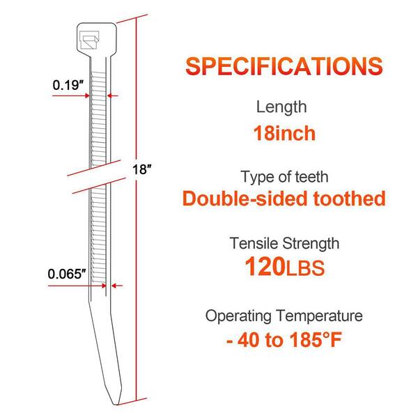 Aroono 1500 Pack Black Nylon Cable Ties - 8 Inch, 50 Lb Strength, UV & Temperature Resistant