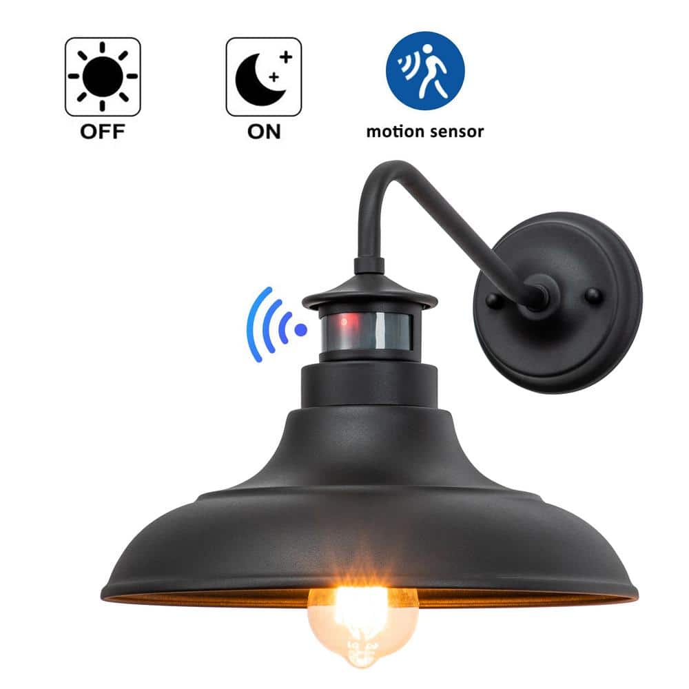 Matte Black Gooseneck Outdoor Wall Light with Motion Sensor, 2-Pack