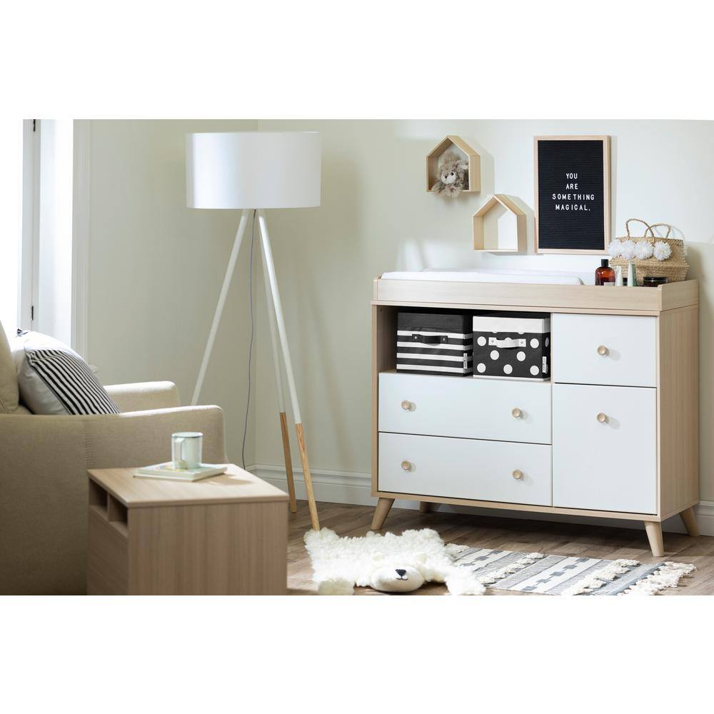 Soft Elm and Pure White 2-Drawer Scandinavian Nightstand