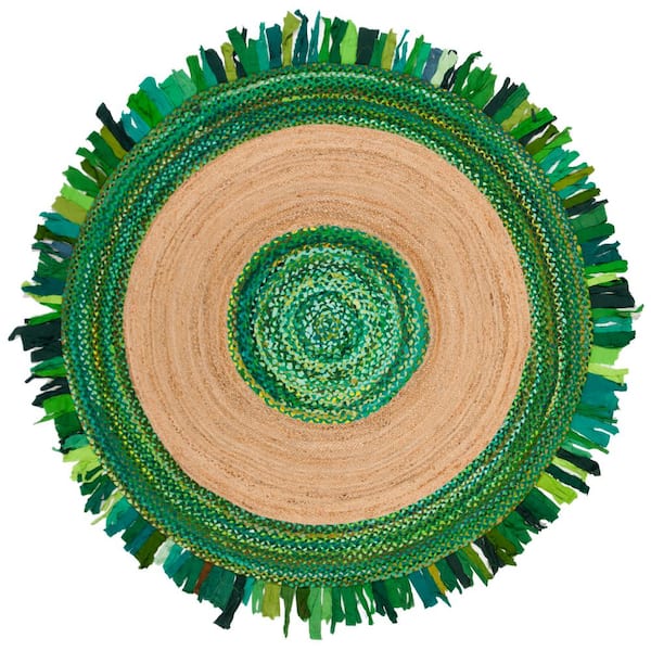 SAFAVIEH Cape Cod Green/Natural 5 ft. x 5 ft. Round Striped Area Rug