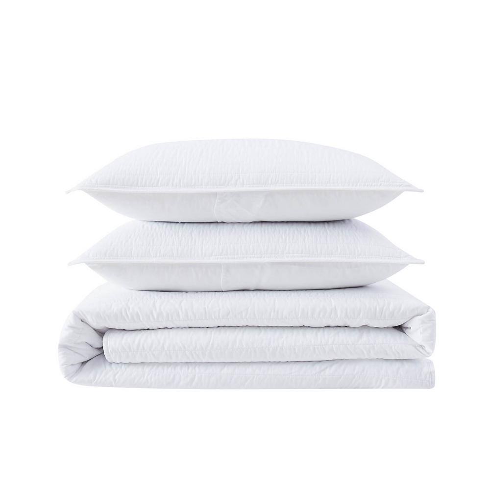 White Full Microfiber Quilt Set with Antimicrobial Treatment