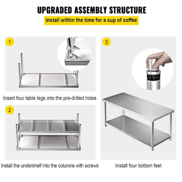 30 X 12 Open Base Stainless Steel Work Table | Residential & Commercial |  Food Prep | Heavy Duty Utility Work Station | NSF