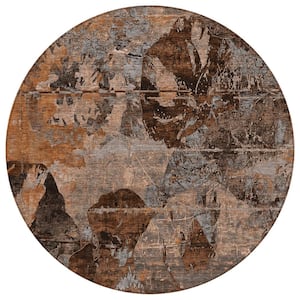 Chantille ACN555 Terracotta 8 ft. x 8 ft. Round Machine Washable Indoor/Outdoor Geometric Area Rug