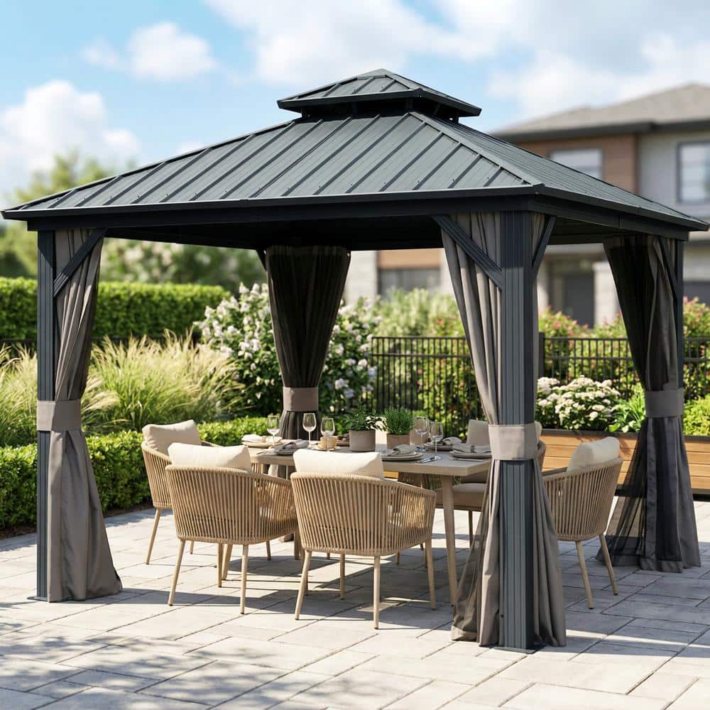 ToolCat 8 ft. x 8 ft. Gray Hardtop Gazebo, Aluminum Metal Gazebo