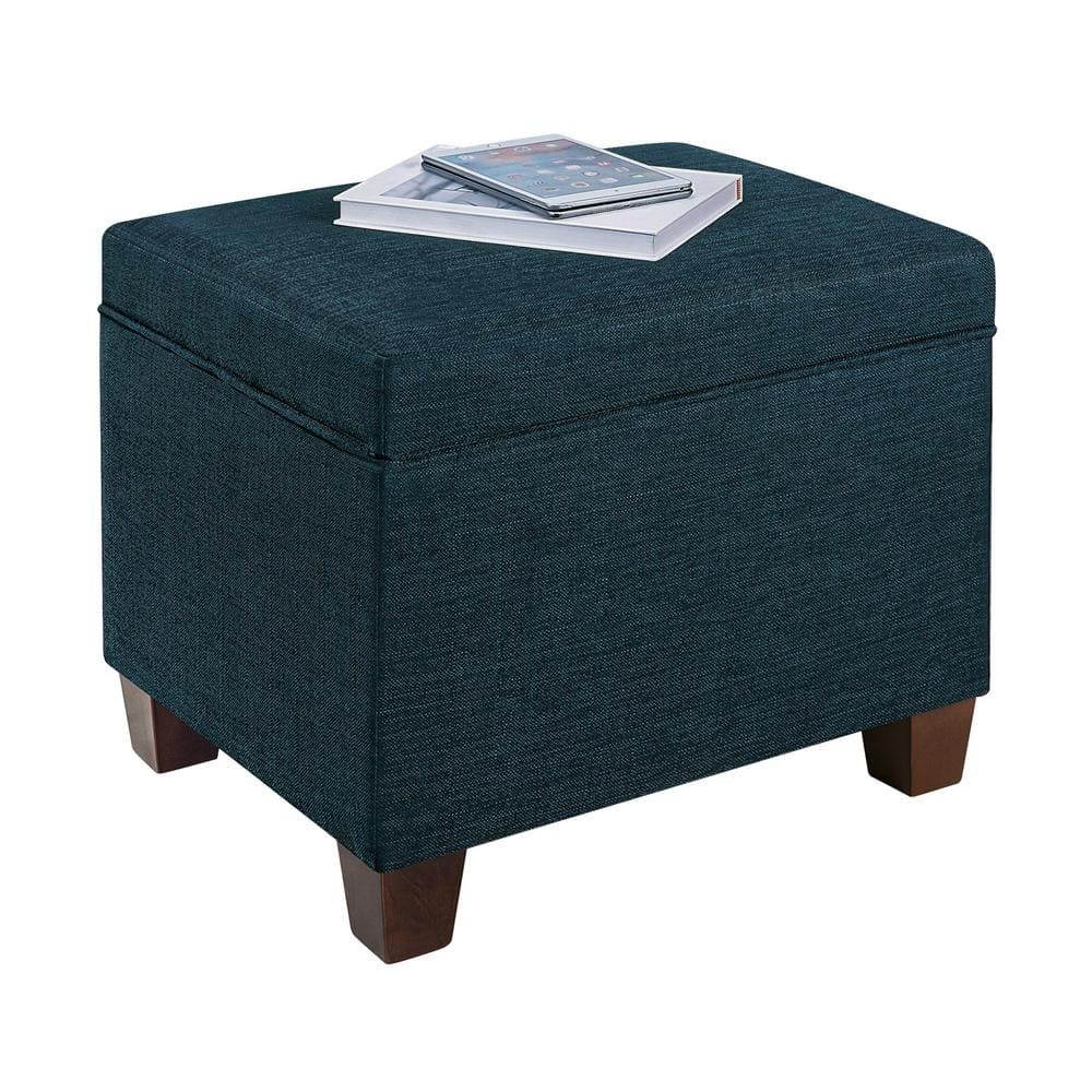 Teal Blue Fabric Storage Ottoman with Tapered Legs