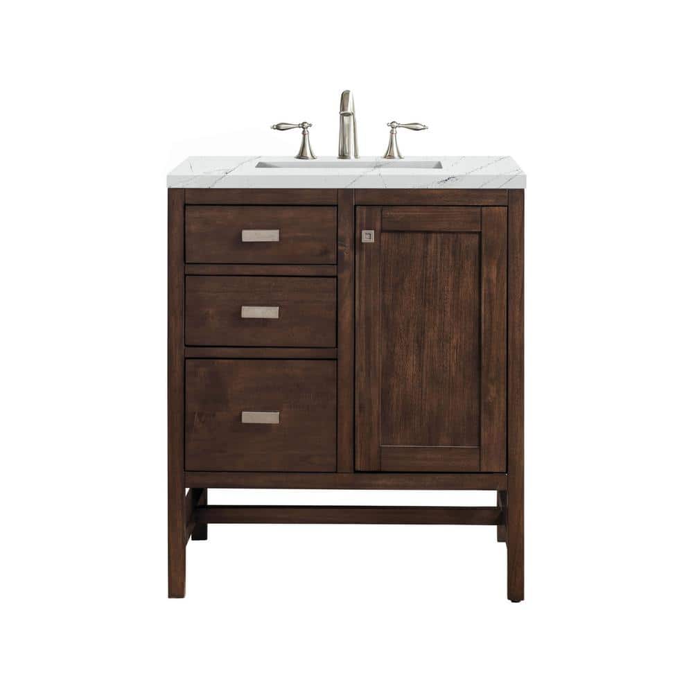 James Martin Vanities Addison 30 in. W x 23.5 in. D x 35.5 in. H Bathroom Vanity in Mid Century Acacia with Ethereal Noctis Quartz Top -  E444-V30-MCA-3ENC