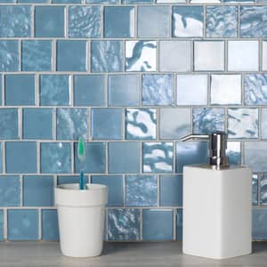 Landscape Danube Blue Square Mosaic 2 in. x 2 in. Textured Glossy Glass Wall Pool & Floor Tile (1.04 Sq. ft.)