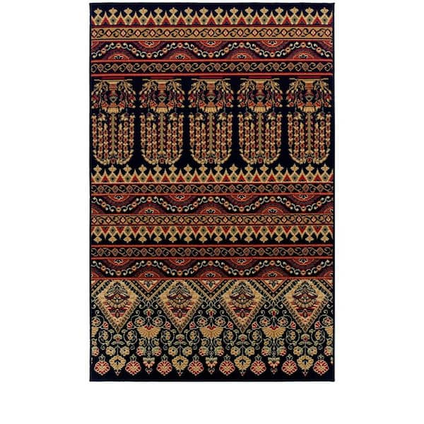 Adena Black 8 ft. x 10 ft. Rectangle Abstract Floral Geometric Polypropylene Area Rug