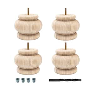 4 in. x 4-7/8 in. Unfinished Solid Hardwood Round Bun Foot (4-Pack)