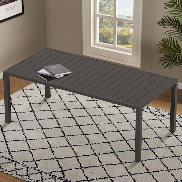 Black 79 in. Metal Outdoor Dining Table for 8, Patio Table for Deck Garden Lawn Backyard with 1.57 in. Umbrella Hole